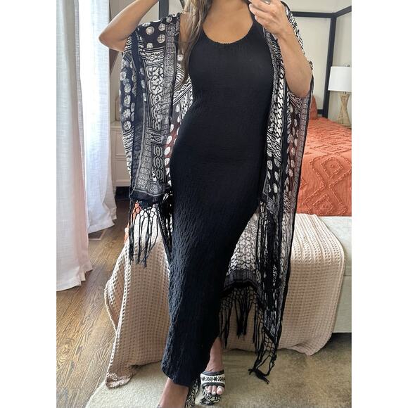 Express OS Black And White Fringe Tassel Kimono Bathing Suit Cover Up - Picture 4 of 6